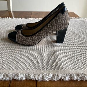 Taryn Rose Spectator Tweed Black Patent Leather Square Cap Toe Pumps Size 8M